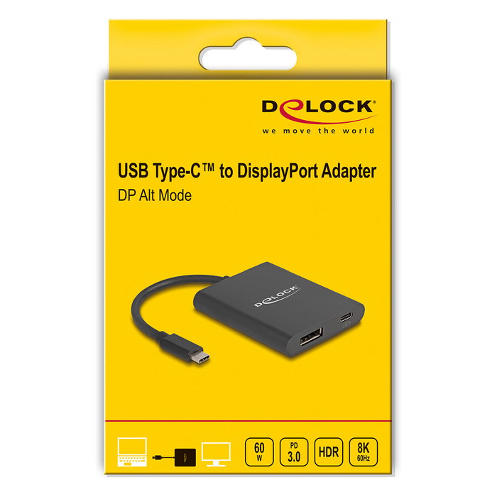 DeLOCK Adaptador USB Type-C a DisplayPort 8K con HDR y Power Delivery 60 W DeLOCK Adaptador USB Type-C a DisplayPort 8K con HDR y Power Delivery 60 W