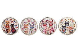 DKD Home Decor Salvamanteles de Dolomita Gatitos Surtido de 4 Piezas