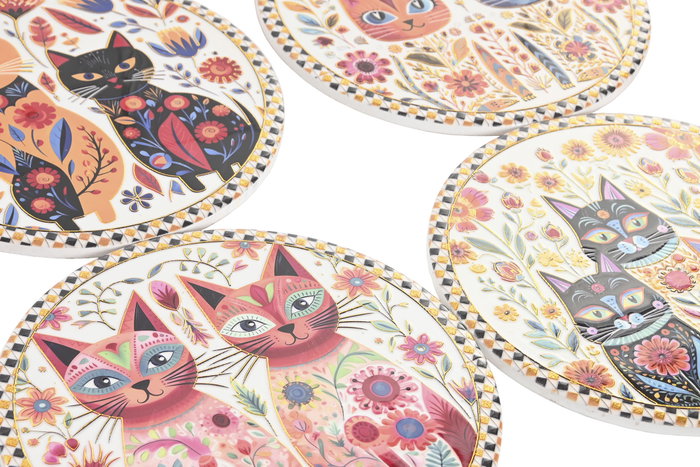 DKD Home Decor Salvamanteles de Dolomita Gatitos Surtido de 4 Piezas DKD Home Decor Salvamanteles de Dolomita Gatitos Surtido de 4 Piezas