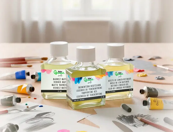 Liderpapel Aceite de Linaza Refinado 75 ml - Para Pintura al Óleo, Aumenta Fluidez y Brillo, Ideal para Diluir Colores, Mantenimiento de Pinceles, Botella