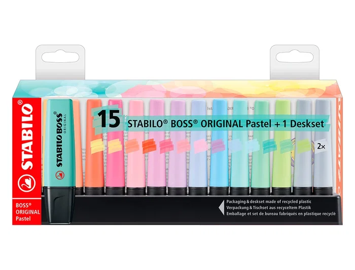 Stabilo Boss Original Set de Escritorio 15 Unidades Colores Pastel Surtidos Stabilo Boss Original Set de Escritorio 15 Unidades Colores Pastel Surtidos