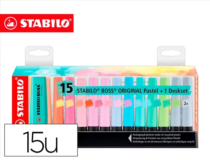 Stabilo Boss Original Set de Escritorio 15 Unidades Colores Pastel Surtidos Stabilo Boss Original Set de Escritorio 15 Unidades Colores Pastel Surtidos