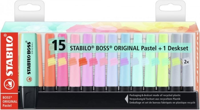 Stabilo Boss Original Set de Escritorio 15 Unidades Colores Pastel Surtidos