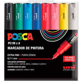 POSCA Estuche 8 Marcadores PC-1M-8C Punta Fina 0.9 mm-1.3 mm No Permanente Colores Surtidos Basic