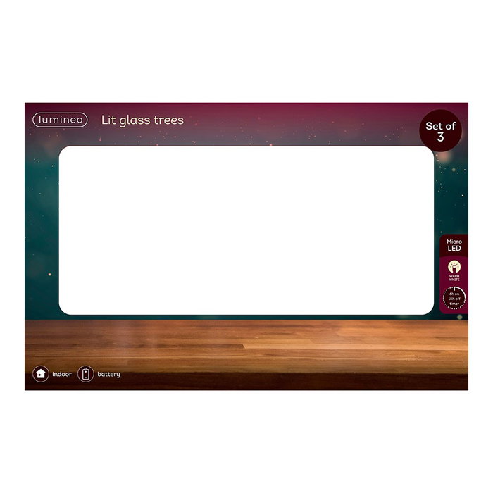 Lumineo Set de 3 Árboles de Vidrio con Micro LED Luz Cálida Fija Lumineo Set de 3 Árboles de Vidrio con Micro LED Luz Cálida Fija