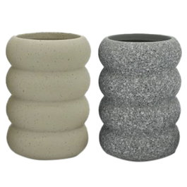 DKD Home Decor Portacepillos de Dolomita Surtido de 2 Unidades Crema y Gris