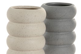 DKD Home Decor Vaso Crema Gris 7 x 10 x 7 cm (2 Unidades) Dolomita Apto Lavavajillas