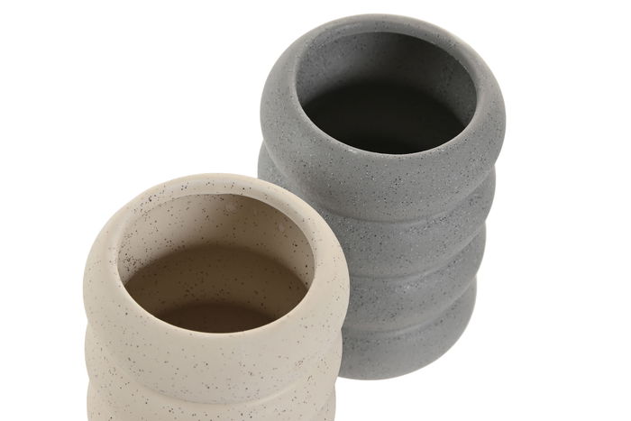 DKD Home Decor Vaso Crema Gris 7 x 10 x 7 cm (2 Unidades) Dolomita Apto Lavavajillas