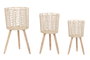 DKD Home Decor Set de 3 Maceteros de Fibra Trenzada y Madera