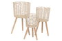 DKD Home Decor Set de 3 Maceteros de Fibra Trenzada y Madera