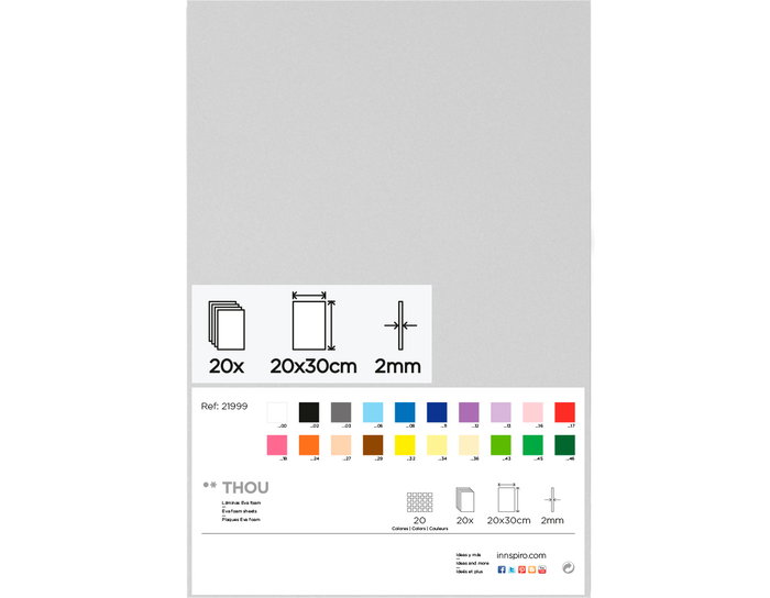 Innspiro Set de 20 láminas de goma EVA surtido colores 20x30cm x 2mm Innspiro Set de 20 láminas de goma EVA surtido colores 20x30cm x 2mm