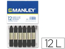Manley Lápiz Cera Unicolor Negro n.30 Caja de 12 Unidades, Suave y Resistente a la Luz, Ideal para Superficies Porosas
