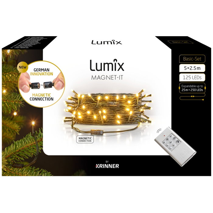 Krinner Lumix Magnet-it Set de Inicio de Guirnaldas Luminosas con 125 LEDs y Conexión Magnética