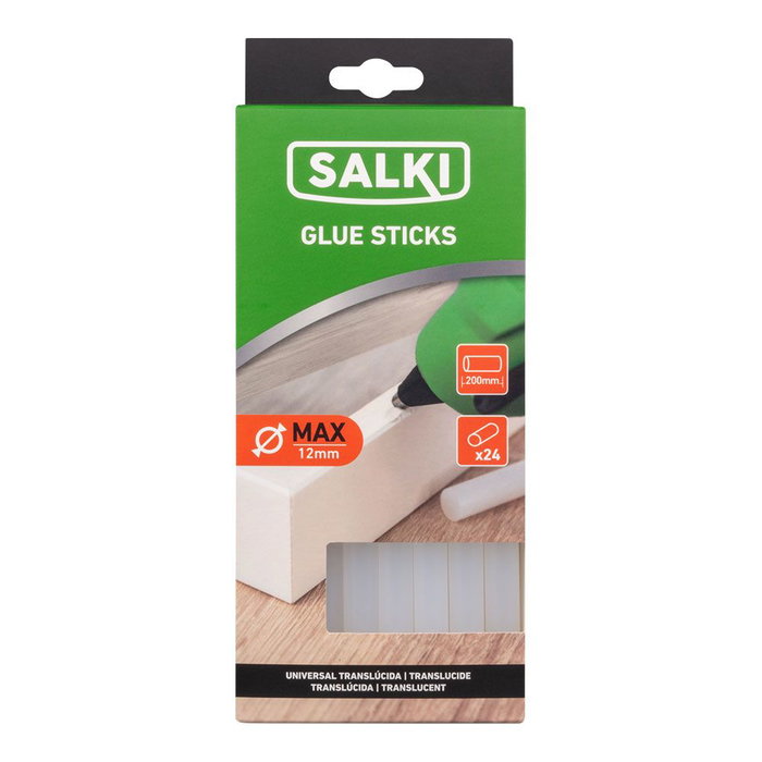Salki 20430307 Barra de Cola Termofusible Universal Translúcida, Ø12 x 200 mm, Blíster 24 uds Salki 20430307 Barra de Cola Termofusible Universal Translúcida, Ø12 x 200 mm, Blíster 24 uds