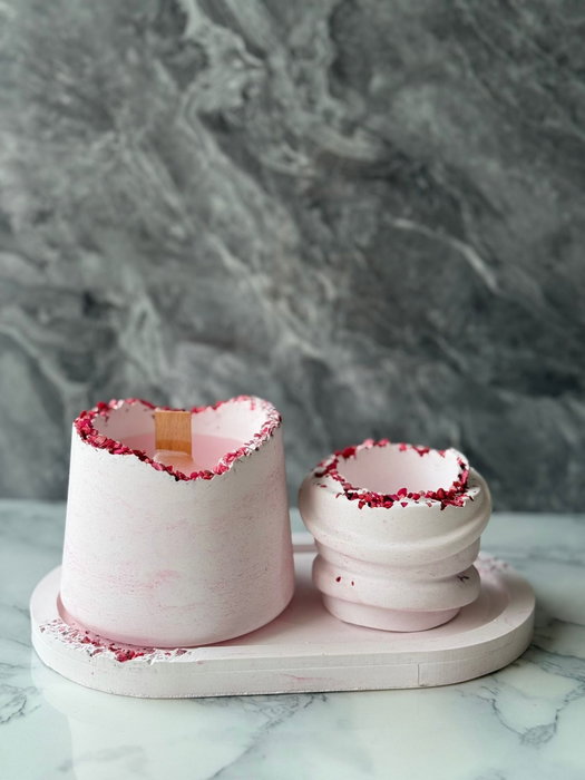 Aberto Design Set de Velas 35ST de Concreto Hechas a Mano con Vela de Soya Color Rosa y Blanco