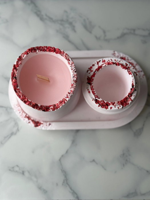 Aberto Design Set de Velas 35ST de Concreto Hechas a Mano con Vela de Soya Color Rosa y Blanco