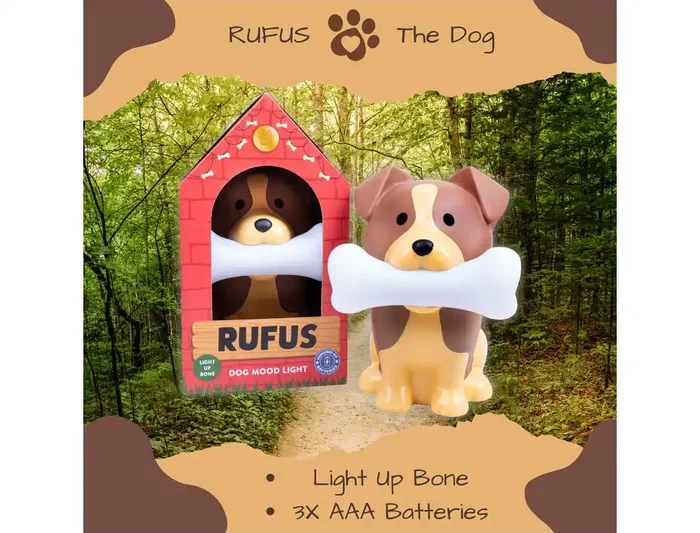 Wondee Lámpara Rufus The Dog Luz Ambiente Perro con Hueso Brillante 11,5 x 13,8 x 14,3 cm Batería