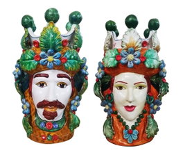DKD Home Decor Macetero Mediterraneo Sicilia 2024 Verde Multicolor Porcelana 20 x 32 x 20 cm (2 Unidades)