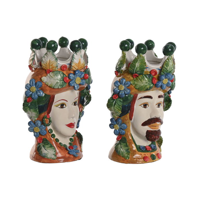 DKD Home Decor Macetero de Porcelana Cabeza Siciliana, Pack de 2 unidades