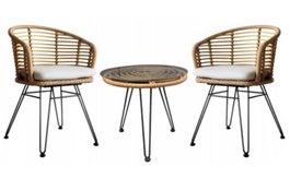 DKD Home Decor Set de 3 Mesas para Terraza y Jardín en Ratán Sintético, Marrón Claro y Blanco
