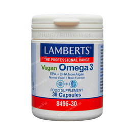 LAMBERTS Omega 3 Vegano de Algas Marinas 30 Cápsulas con EPA y DHA para Función Cerebral y Visión, 750mg Aceite de Algas por Cápsula, Apto Vegetarianos