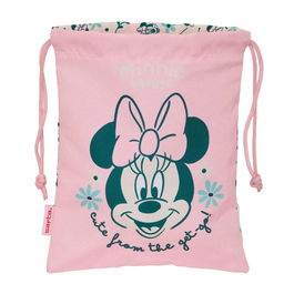 SAFTA Saco merienda Minty Minnie Disney 20x25cm con cierre de cordón