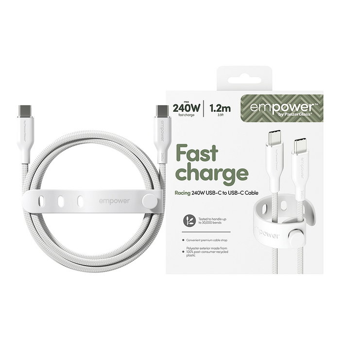 PanzerGlass empower Racing Cable USB-C a USB-C 240W 1.2m USB 2.0, Plata/Blanco