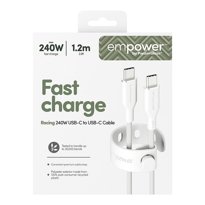 PanzerGlass empower Racing Cable USB-C a USB-C 240W 1.2m USB 2.0, Plata/Blanco