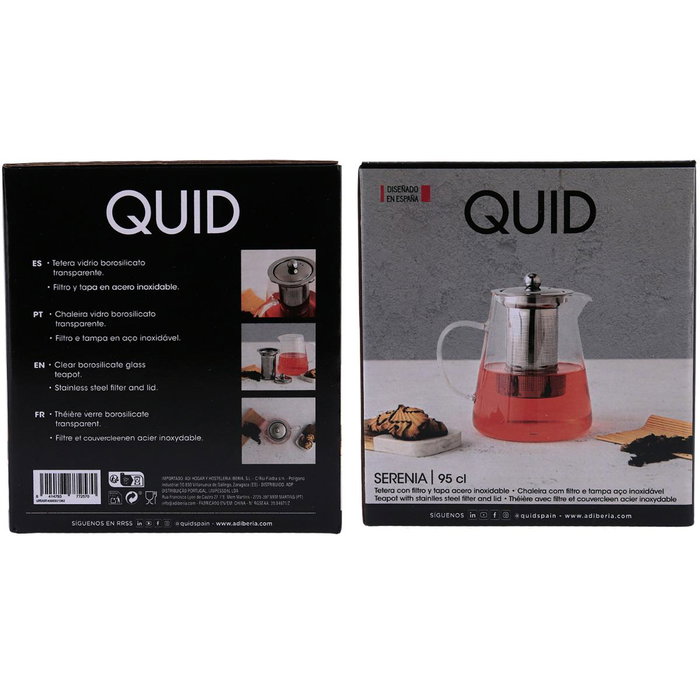 Quid Tetera Serenia de Vidrio con Filtro Inoxidable y Tapa de 95 cl