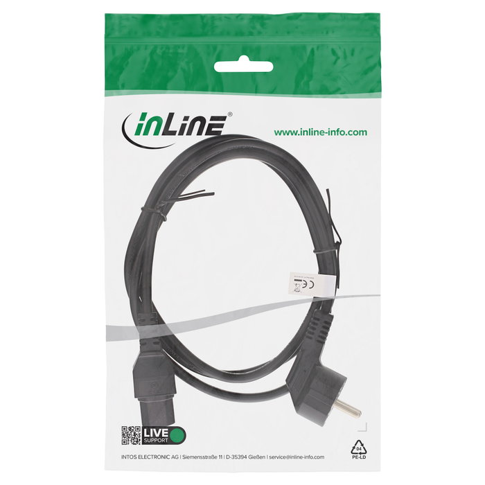 InLine Cable de alimentación Schuko angulado a C15, 3m, negro InLine Cable de alimentación Schuko angulado a C15, 3m, negro