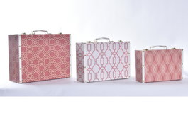 DKD Home Decor Set de 3 Cajas de Almacenaje de Lienzo y Madera Naranja y Blanco