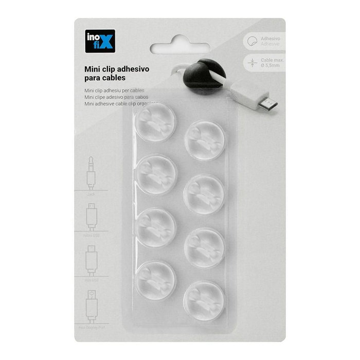 Inofix 7100-0 Mini Clip Adhesivo para Cables Transparente, Fijación de Cables hasta Ø 5,5 mm, Interior y Exterior