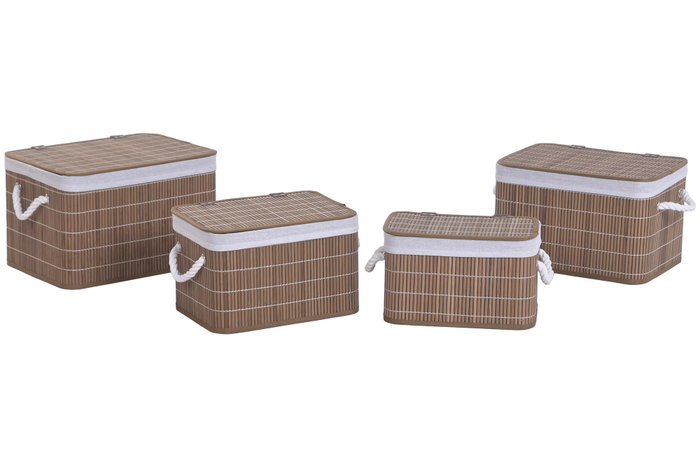 DKD Home Decor Set de 4 Cestas de Bambú Marrón 39x29x24 cm