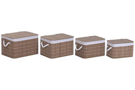 DKD Home Decor Set de 4 Cestas de Bambú Marrón 39x29x24 cm