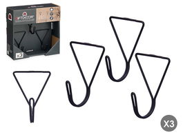 Giftdecor Set 3 Perchas Triángulo Negro Metal 6 cm x 8 cm x 4 cm (Set de 6)