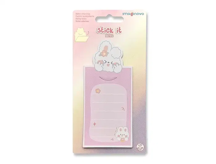 Imaginovo Bloc notas adhesivas conejito rosa 20 hojas 85x164 mm con mensaje trasero