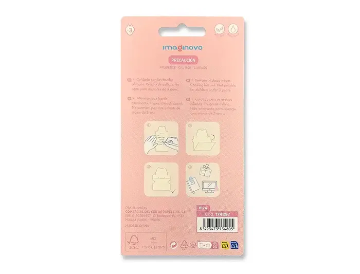 Imaginovo Bloc notas adhesivas conejito rosa 20 hojas 85x164 mm con mensaje trasero