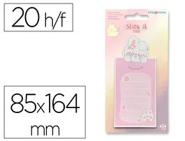 Imaginovo Bloc notas adhesivas conejito rosa 20 hojas 85x164 mm con mensaje trasero