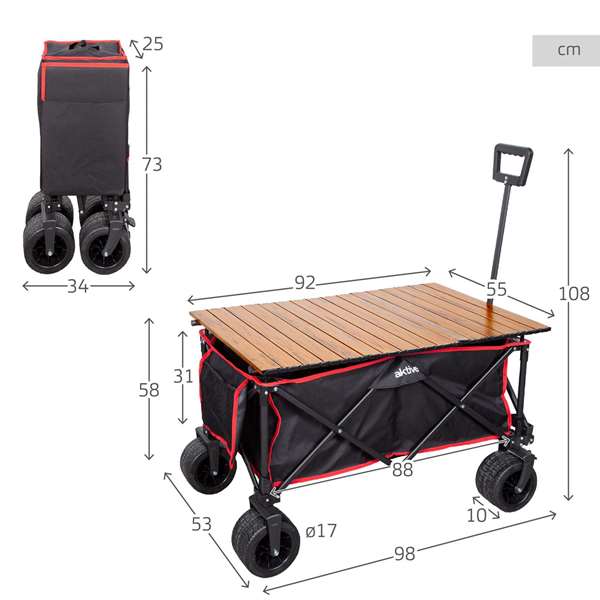 Color Baby Carro de playa plegable 88x47x58/108 cm con ruedas 17x10 cm