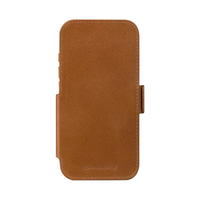 Dbramante1928 Copenhagen Funda Carrera para iPhone 17 Pro - Cuero de Grano Entero Bronceado con Cierre Magnético, Soporte de Sobremesa y 3 Bolsillos para Tarjetas