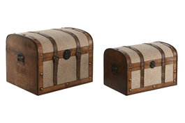 DKD Home Decor Baúl 32 x 30.5 x 41 cm Marrón Beige Set de 2 Unidades