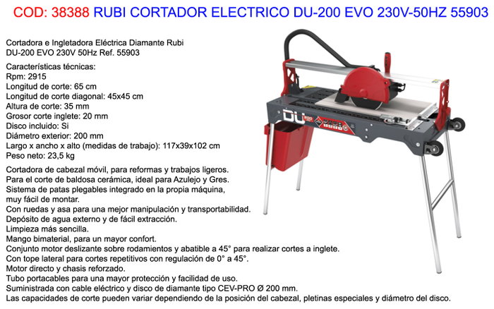 RUBI Cortador Eléctrico DU-200 EVO 230V-50Hz 55903 RUBI Cortador Eléctrico DU-200 EVO 230V-50Hz 55903