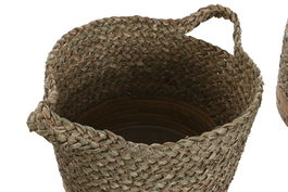 DKD Home Decor Cesta Tropical Natural Set de 3 Piezas 30 x 25 x 42 cm en Fibra de Seagrass