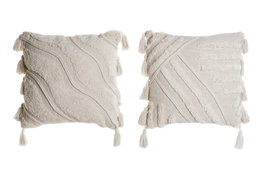 DKD Home Decor Cojín de Algodón con Flecos 45x15x45 Surtido de 2