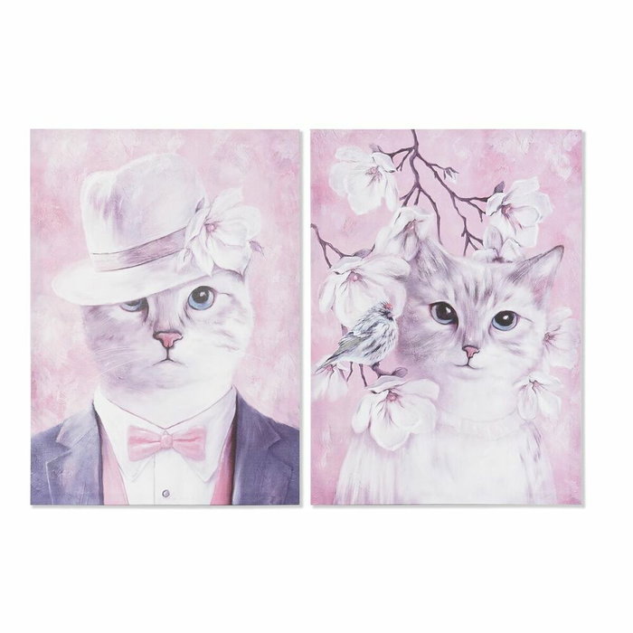 DKD Home Decor Cuadro Lienzo Pino Rosa Lila Gato 70 x 50 cm (2 Unidades) DKD Home Decor Cuadro Lienzo Pino Rosa Lila Gato 70 x 50 cm (2 Unidades)