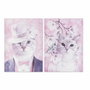 DKD Home Decor Cuadro Lienzo Pino Rosa Lila Gato 70 x 50 cm (2 Unidades)