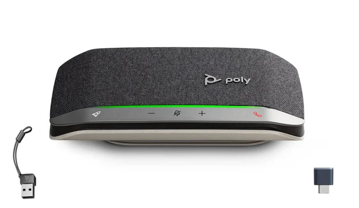 HP Poly Sync 20+ Altavoz Speakerphone USB-C/A Bluetooth con Adaptador, Negro - Reducción de Eco y Ruido, 20h Batería, Portátil para PC, Llamadas y Música