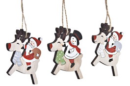 DKD Home Decor Decoración Colgante Navidad Tradicional Reno Rojo Natural MDF Set de 3 Piezas 1.5 x 8 x 21.2 cm