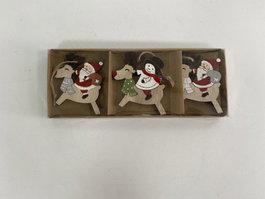 DKD Home Decor Set de 3 Colgantes de Reno Rojo y Natural en MDF