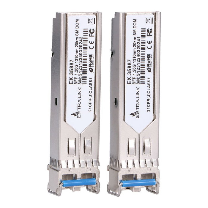 Extralink Pack de 2 Módulos SFP 1.25G, 1310nm, 20km, Monomodo, LC/UPC, DOM Extralink Pack de 2 Módulos SFP 1.25G, 1310nm, 20km, Monomodo, LC/UPC, DOM